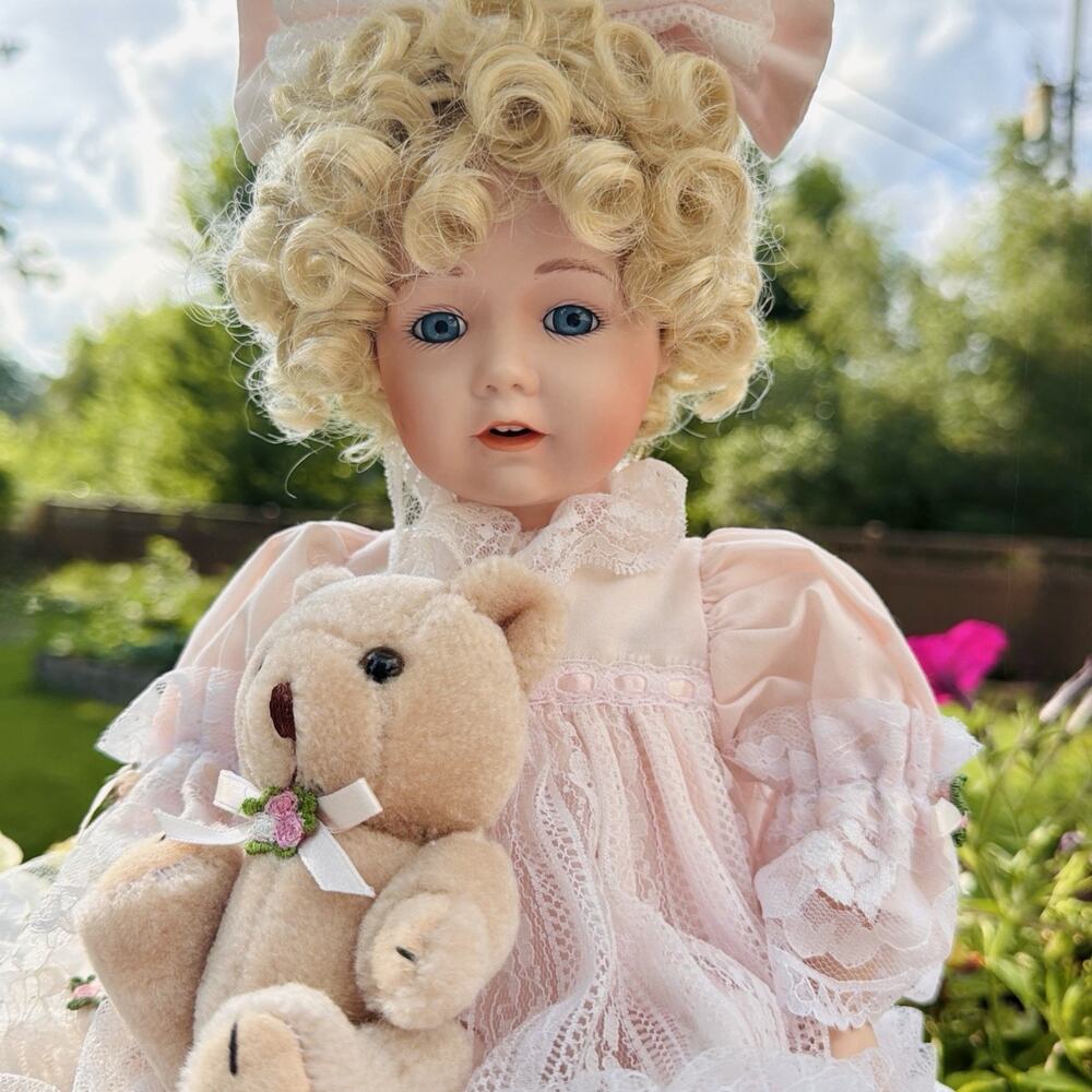 Vintage ADI Lamps Porcelain Doll Table Lamp Pink Lace Teddy Bear Nursery Cottage